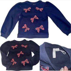 Janie & Jack red plaid bows crewneck puffed shoulders